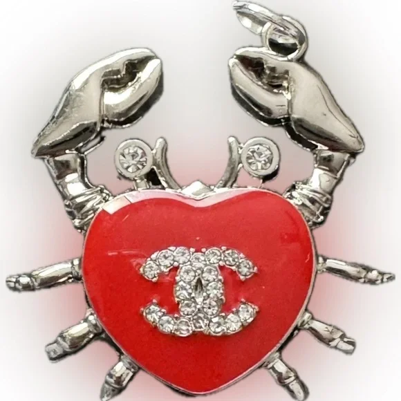 CHANEL Red Heart Crab Pendant with Silver Accents - Picture 1 of 2